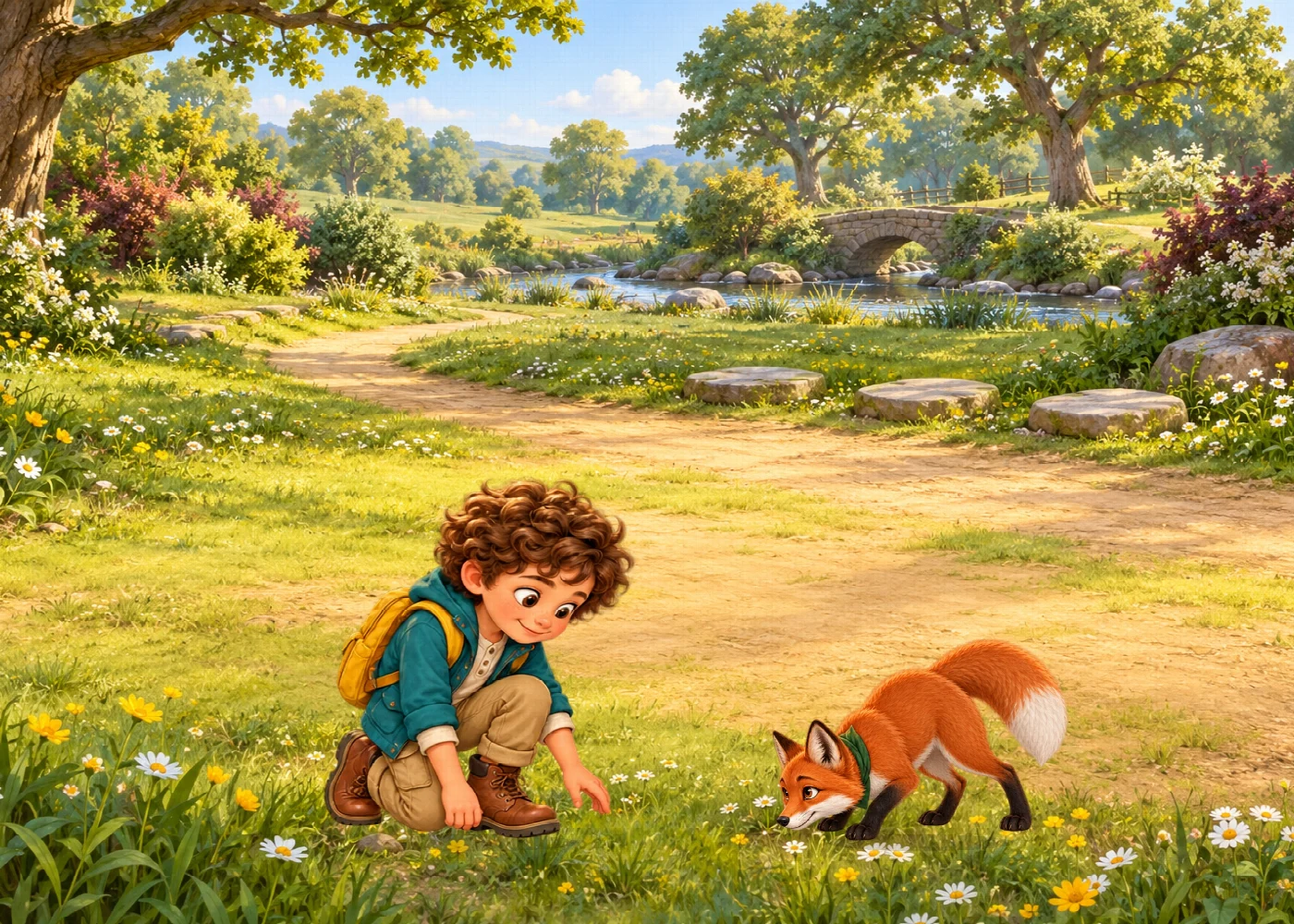 Quick Book example using reusable child and fox poses over a shared meadow background